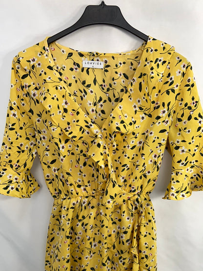 LOAVIES.Yellow dress with floral prints