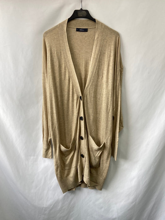 ZARA.Cárdigan fino beige largo T.L