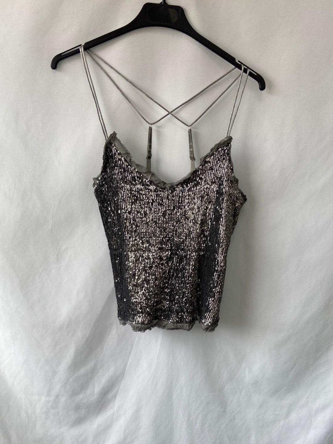 GREEN COAST.Top lentejuelas plateado T.M