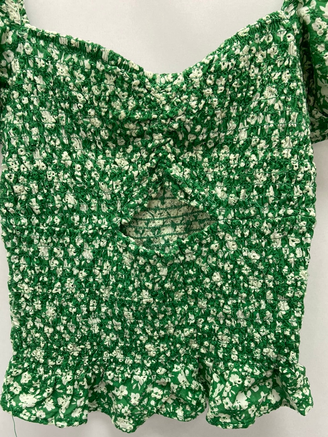 BERSKA.Top nido de abeja verde flores T.XS