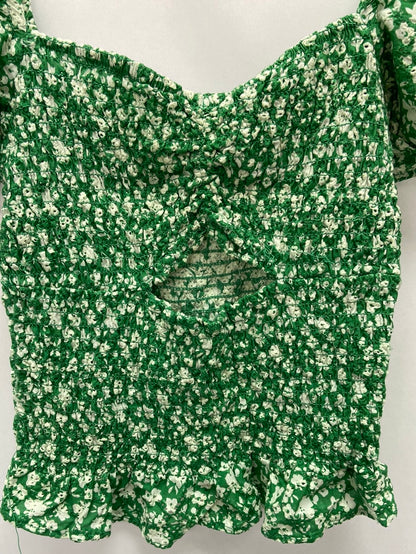 BERSKA.Top nido de abeja verde flores T.XS