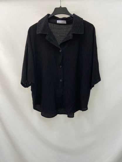 PRIMARK.Camisa negra fruncida T.38