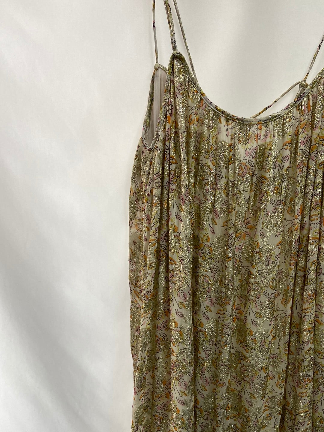 ZARA.Vestido largo beige detalles dorados T.XL