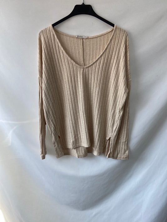 STRADIVARIUS.Beige ribbed knit t-shirt Ts