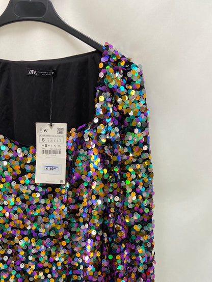 ZARA.Vestido corto lentejuelas T.S