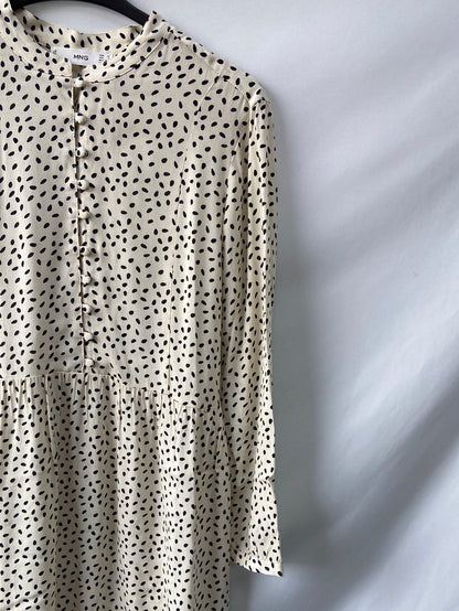 MANGO.Vestido beige topos T.XS