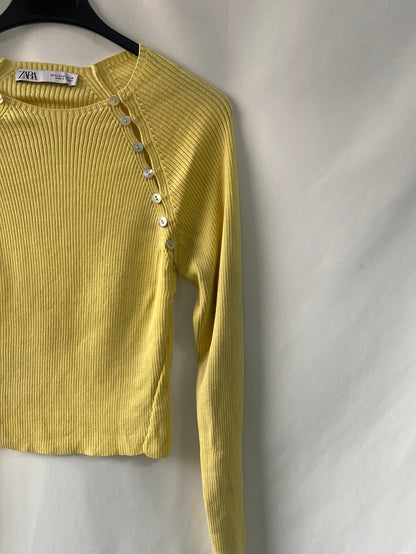 ZARA.Jersey amarillo punto botones T.M