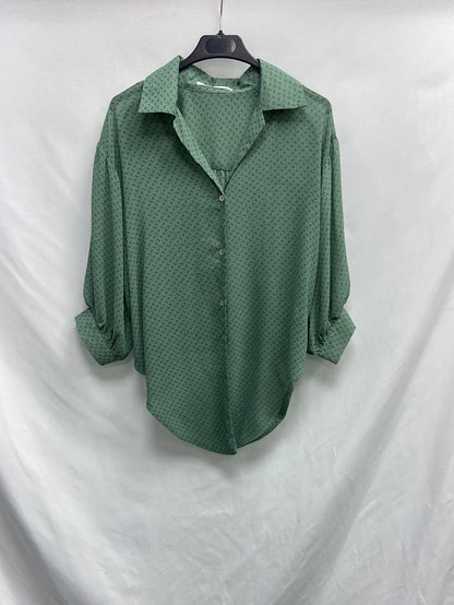 MULAYA. Blusa verde rombos T.m