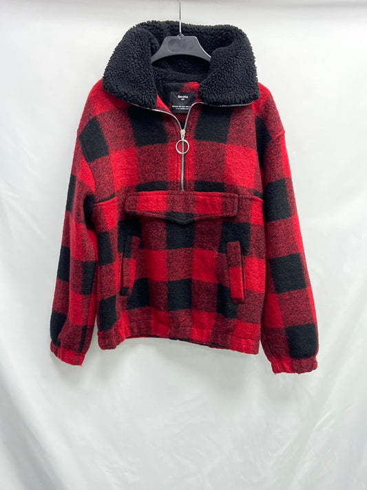 BERSHKA. Checked coat/sweater T.xs