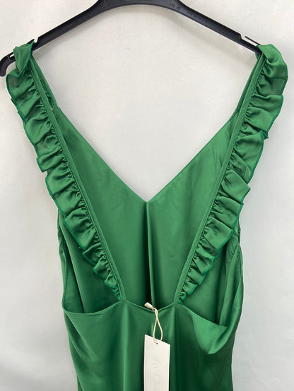 BY CLÉA.Vestido midi verde satinado (38,40)