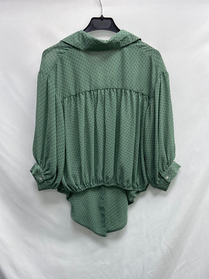 MULAYA. Blusa verde rombos T.m