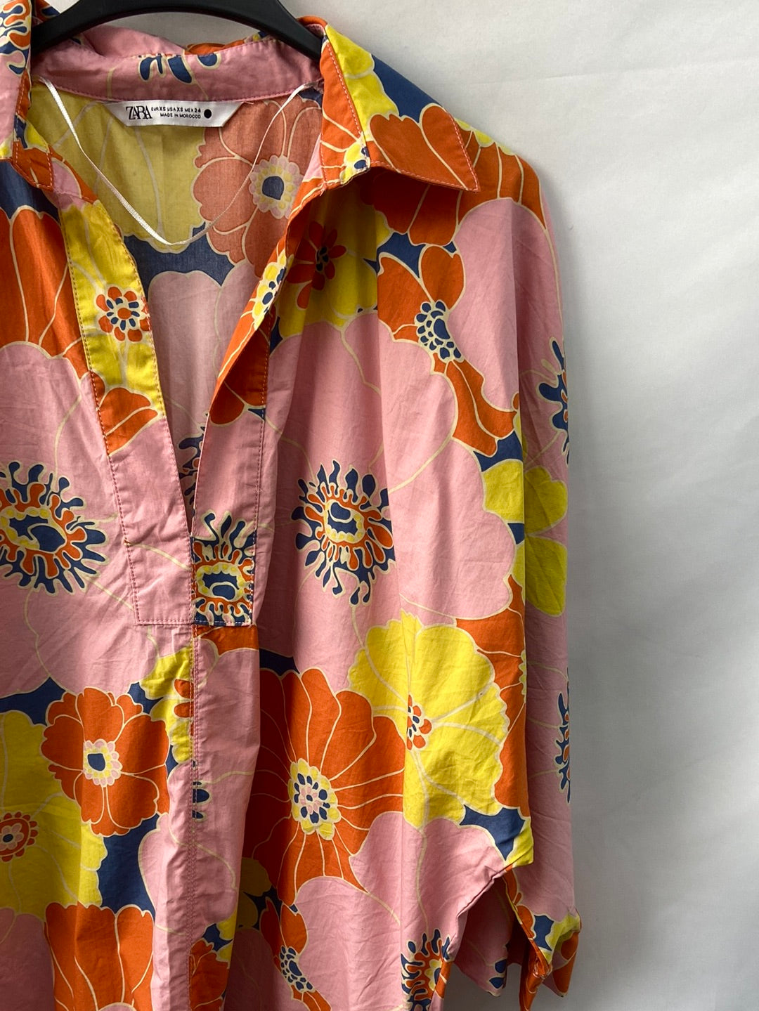 ZARA.Vestido/camisa larga estampada T.XS