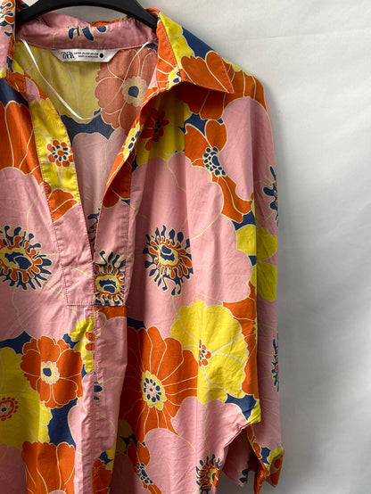 ZARA.Vestido/camisa larga estampada T.XS