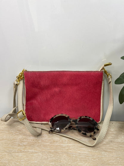 GENUINE LEATHER. Beige pink hair bag