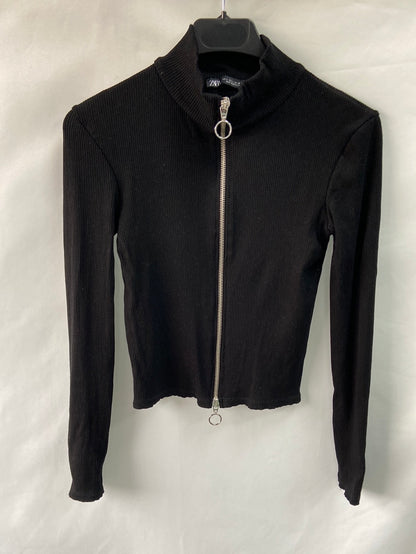 ZARA.Chaqueta/top punto canalé cremallera T.s