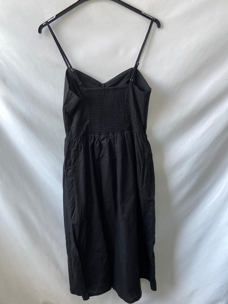 H&M.Vestido negro Lino T.36
