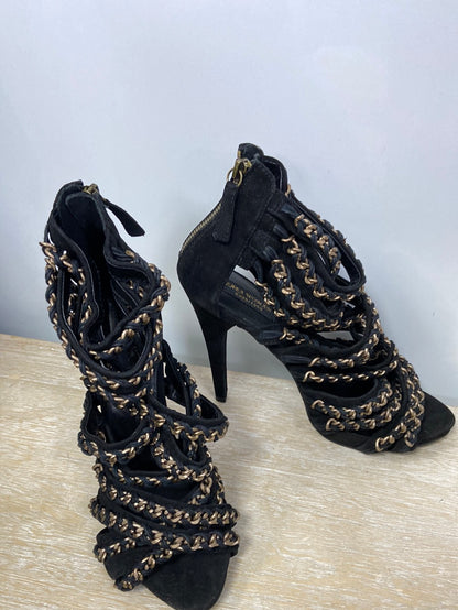 ZARA.Sandalia cuerdas botín tacón T.41