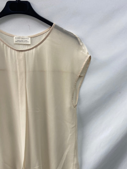 ZARA.Blusa beige semitransparente T.s