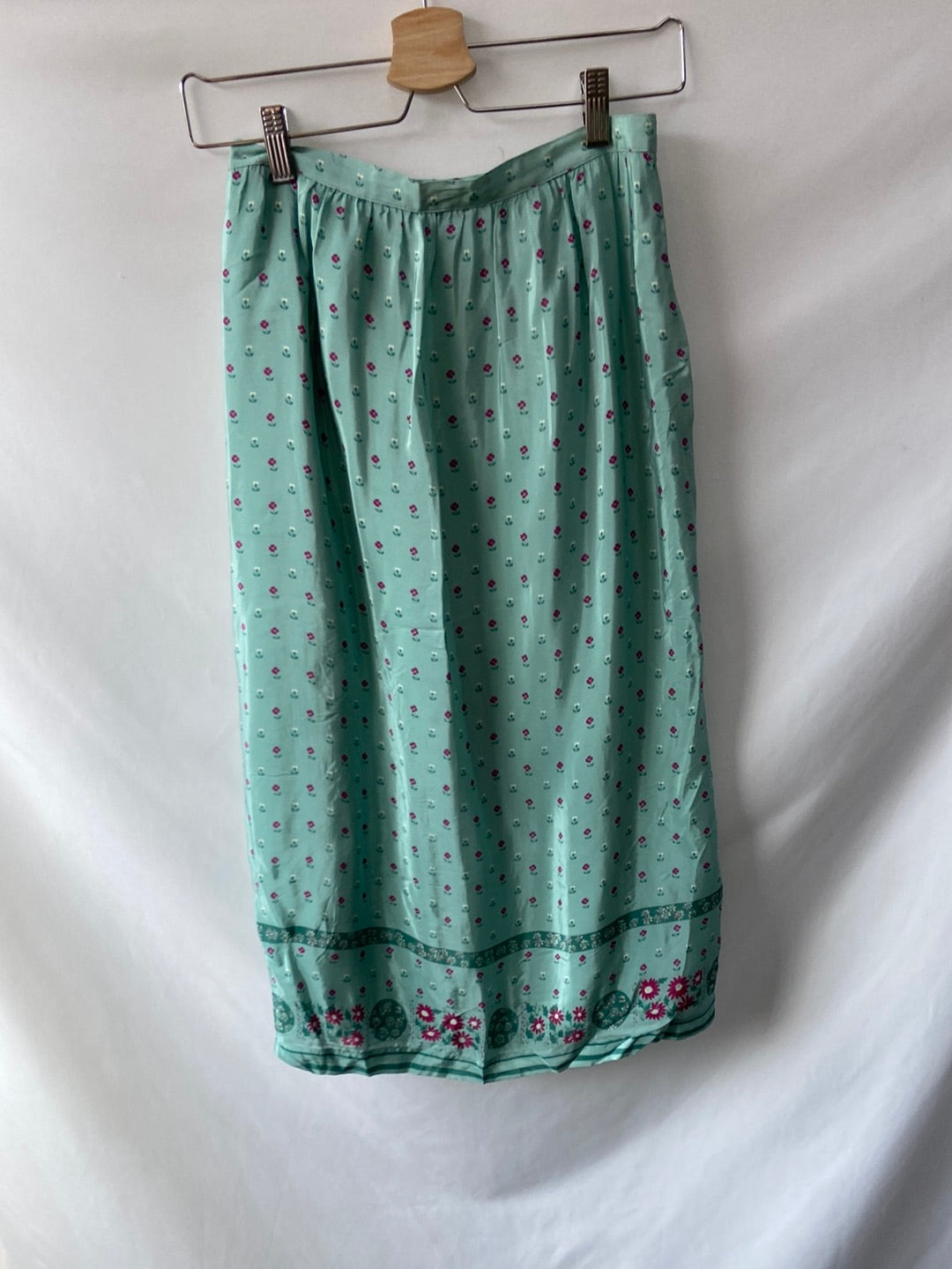 INTROPIA.Greenish blue floral midi skirt S.34