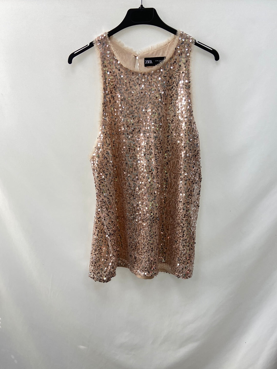 ZARA.Top Rosa lentejuelas T.M