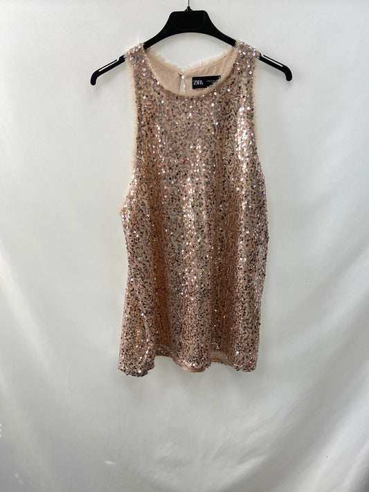 ZARA.Top Rosa lentejuelas T.M