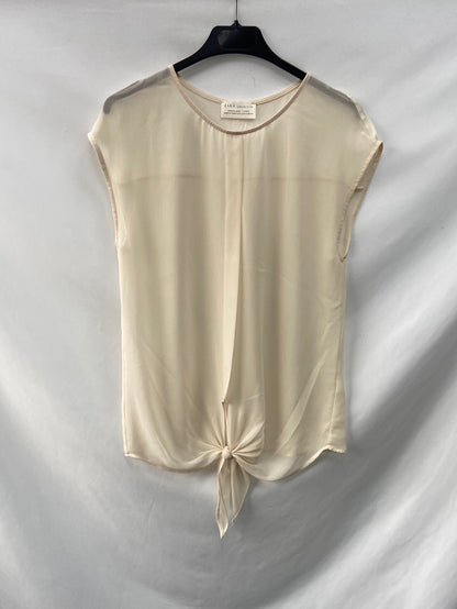 ZARA.Blusa beige semitransparente T.s