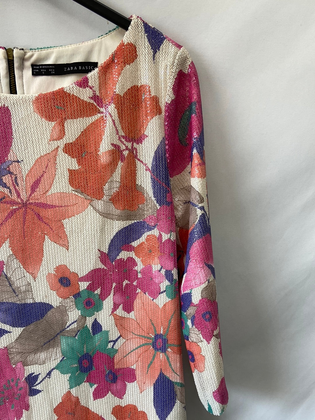 ZARA. Vestido flores lentejuelas  T.s