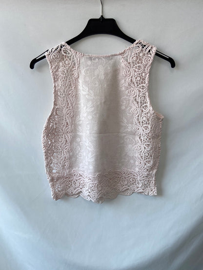 ZARA.Top encaje rosa T.XS