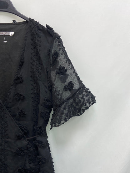 OTRAS.Vestido negro cruzado plumeti T.M/L