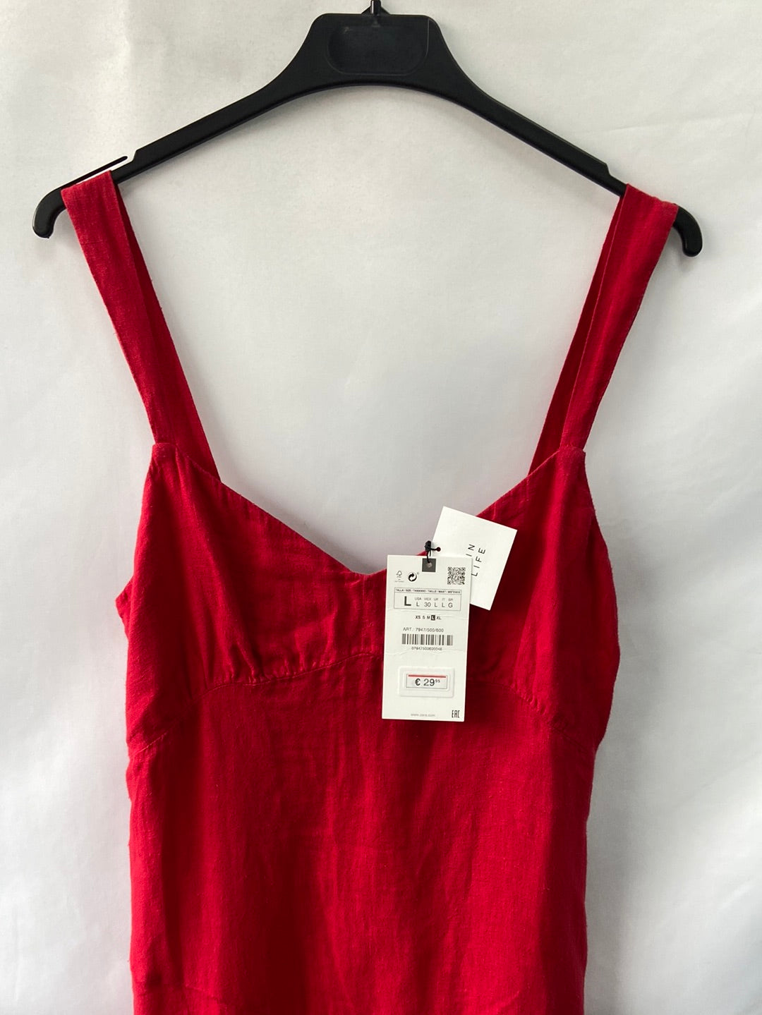 ZARA.Vestido rojo largo Lino T.L