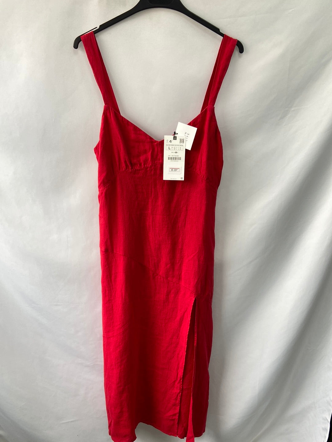 ZARA.Vestido rojo largo Lino T.L
