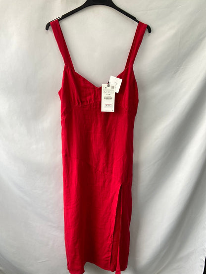 ZARA.Vestido rojo largo Lino T.L
