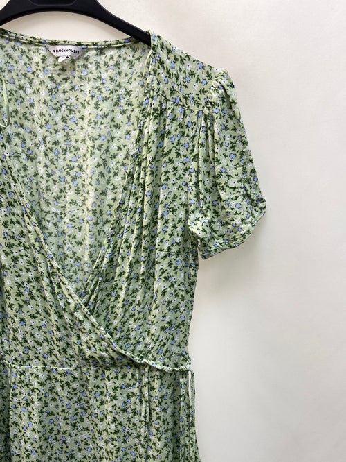 C&A.Vestido corto verde flores. T,34