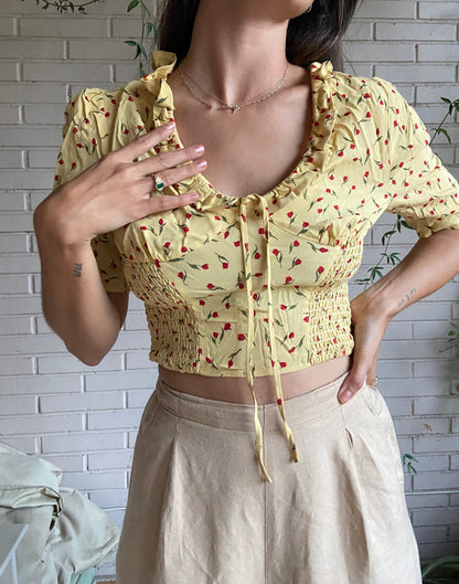 Yellow floral blouse S/S
