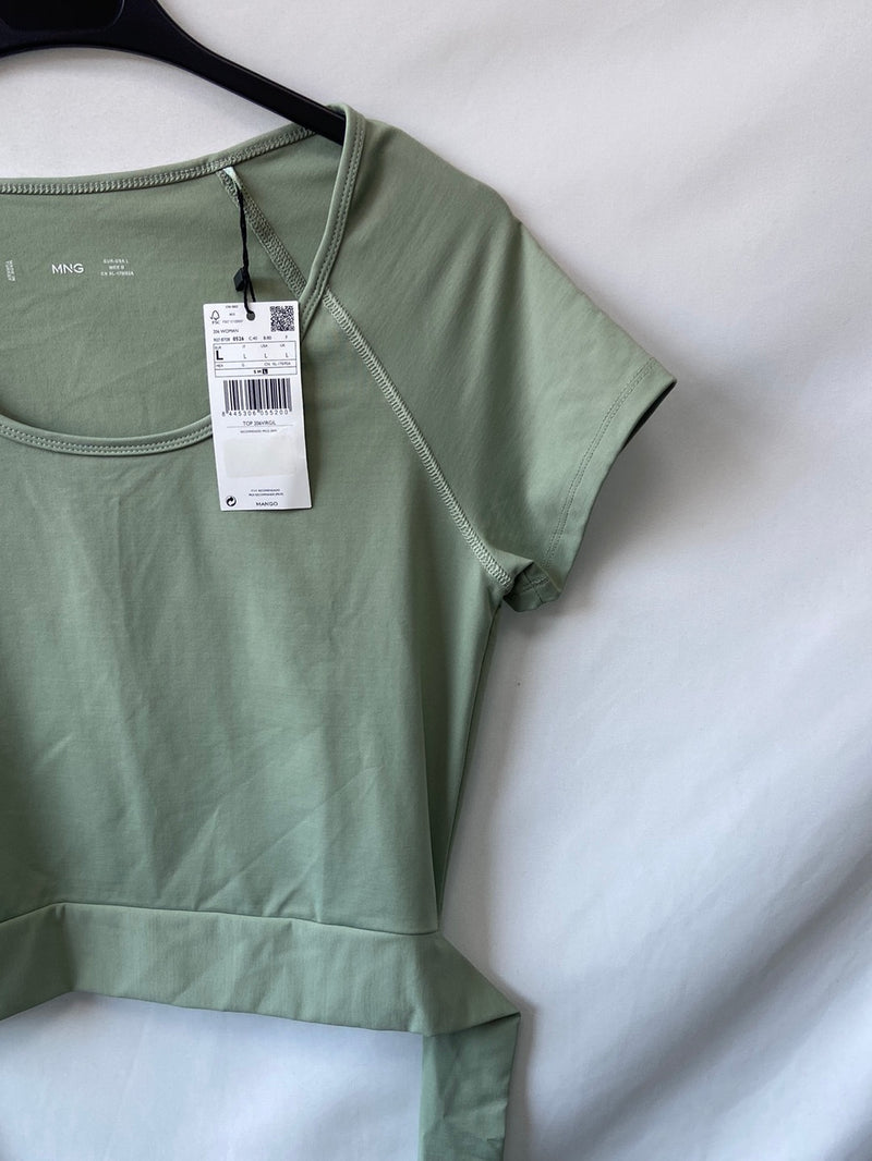 MANGO.Camiseta licra verde elástica T.L