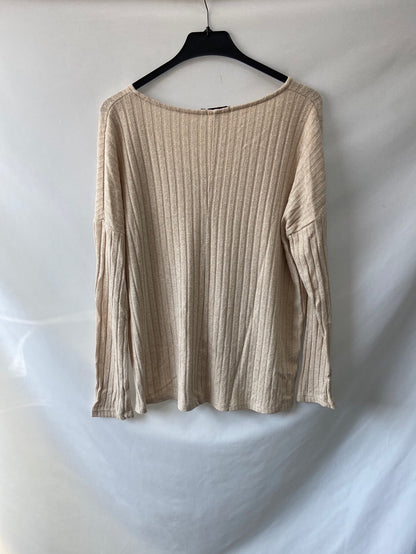 STRADIVARIUS.Camiseta beige punto canalé T.s