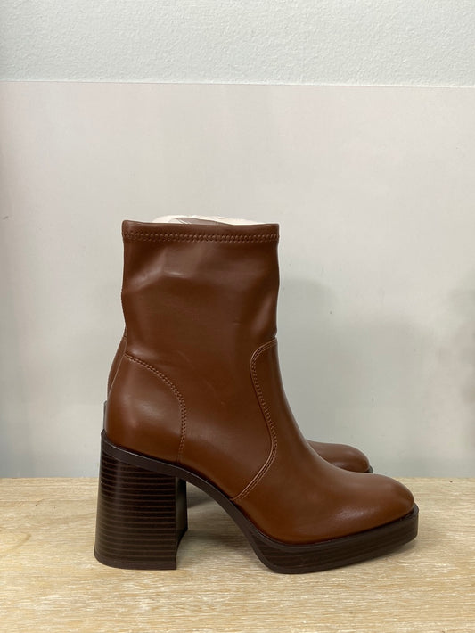 STRADIVARIUS.Botines polipiel marrones tacón T.37