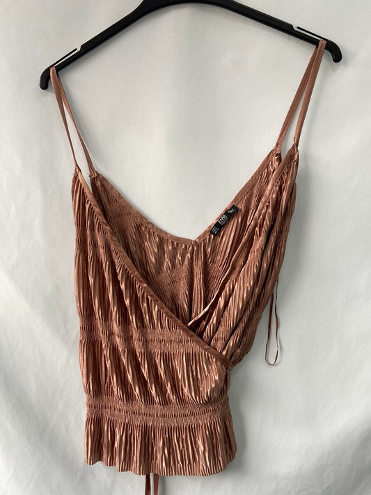 ZARA.Top rosa fruncido T.s