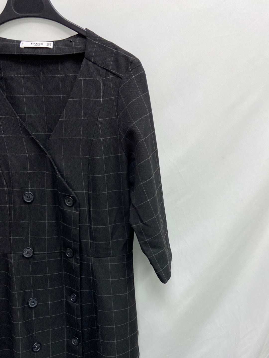 MANGO. Vestido negro cuadros T.m