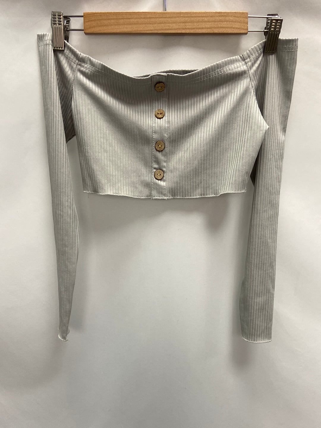 ZAFUL.Croptop gris canalé cuello barco T.s