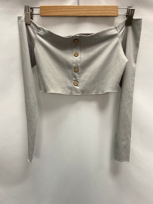 ZAFUL.Croptop gris canalé cuello barco T.s