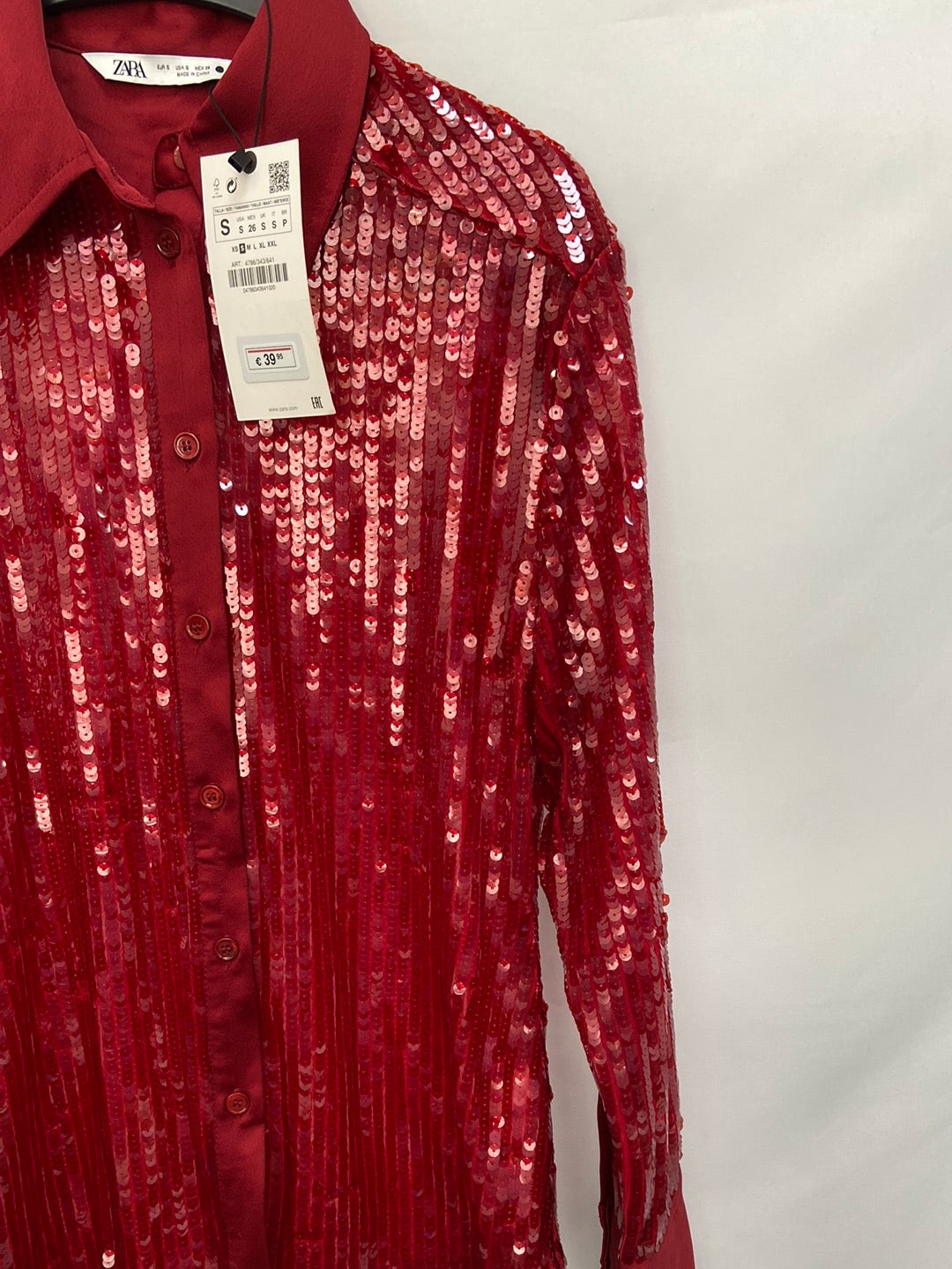 ZARA.Camisa lentejuelas rojas T.S