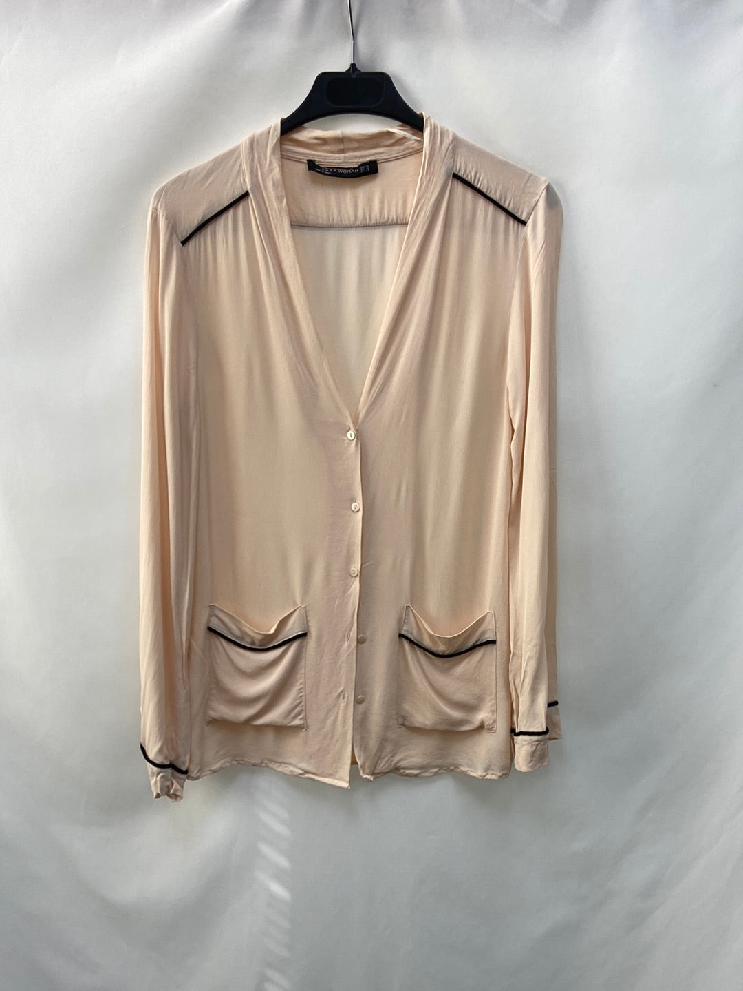 ZARA.Blusa pijamera beige rosáceo T.XS