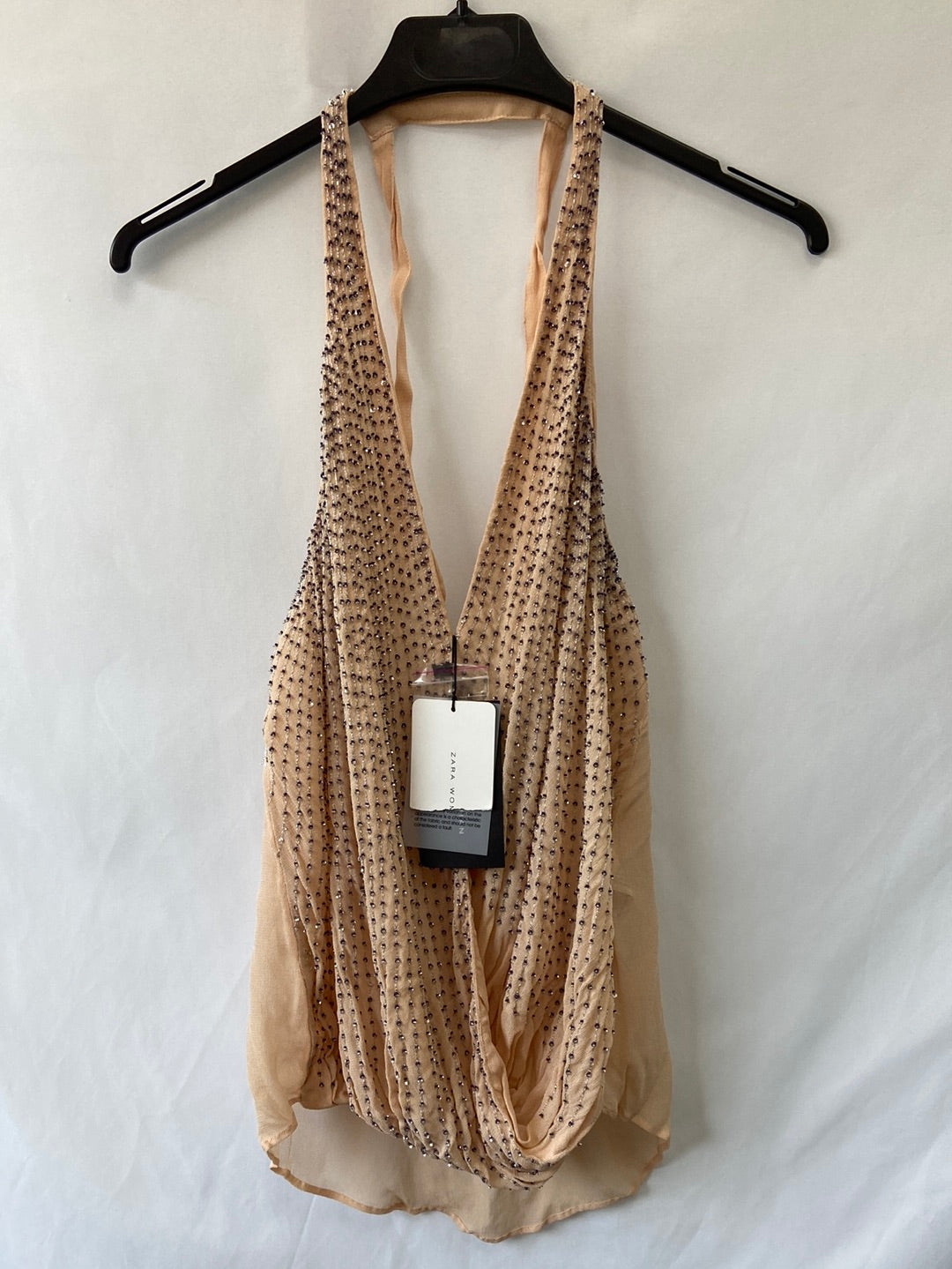 ZARA.Top beige pedrería T.M