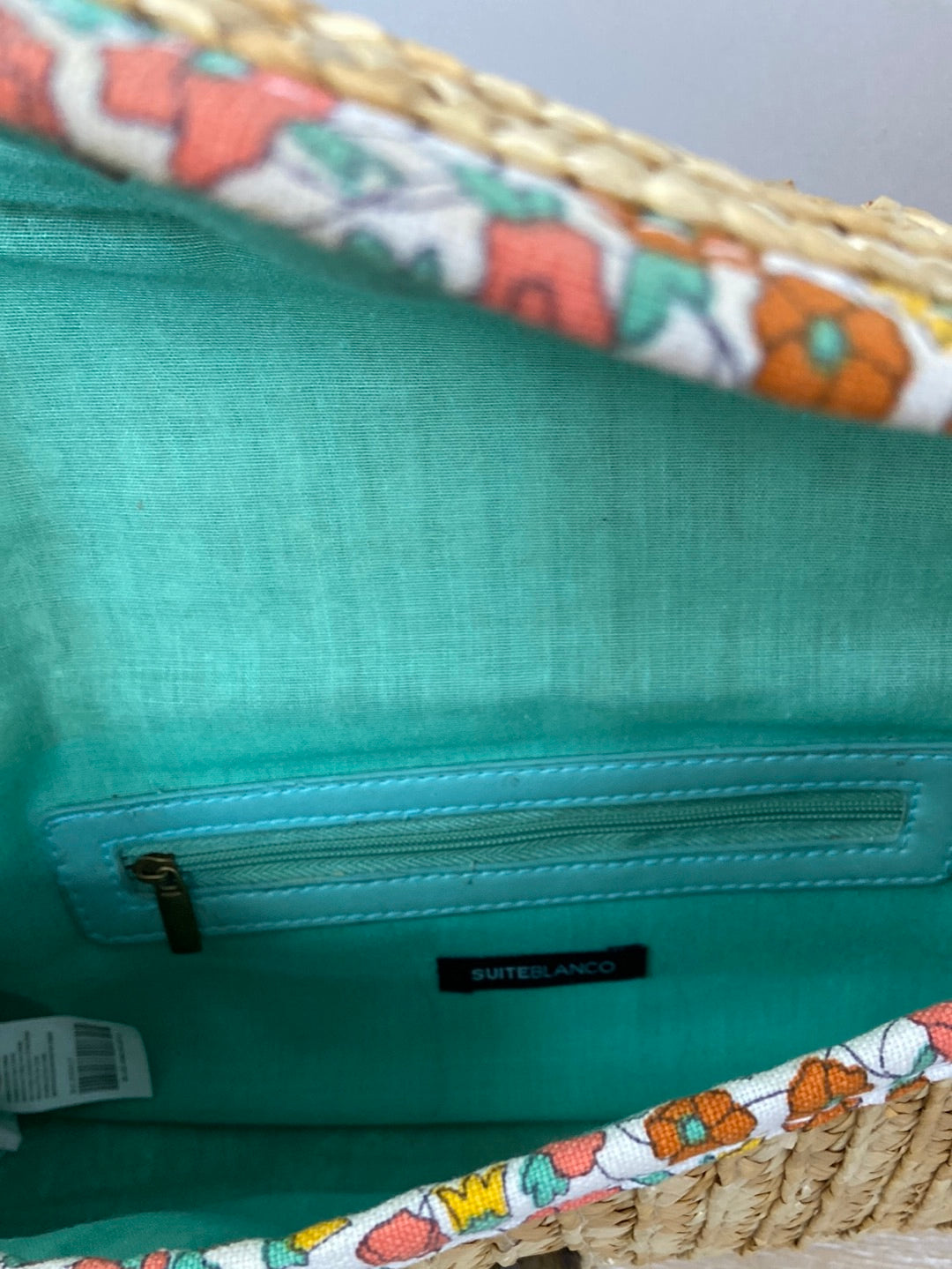 BLANCO.Bolso rafia estilo cartera