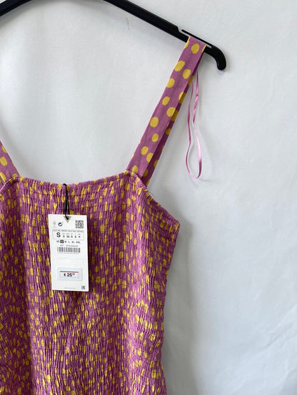 ZARA.Vestido corto nido de abeja T.S