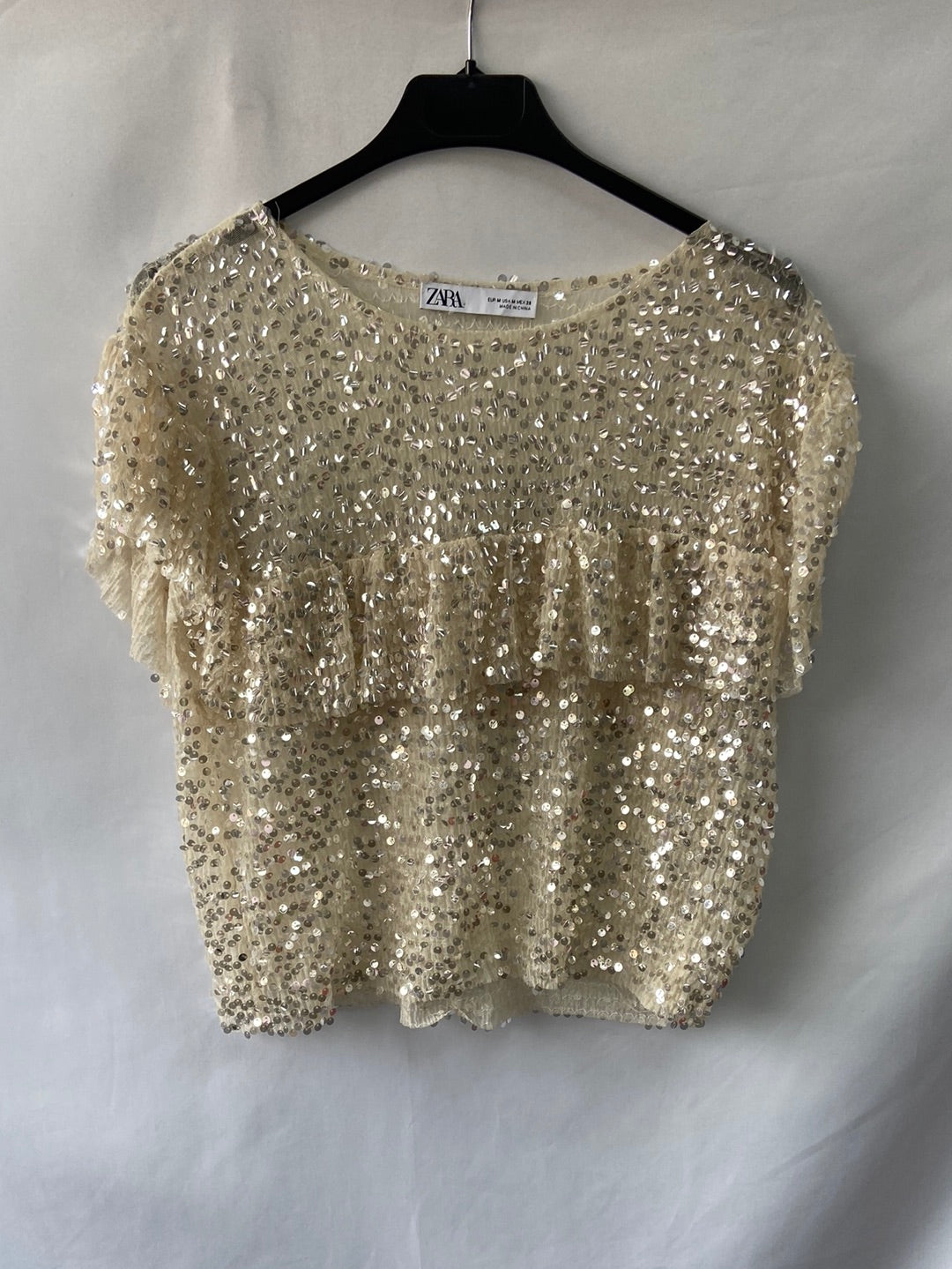 ZARA.Top encaje lentejuelas T.M