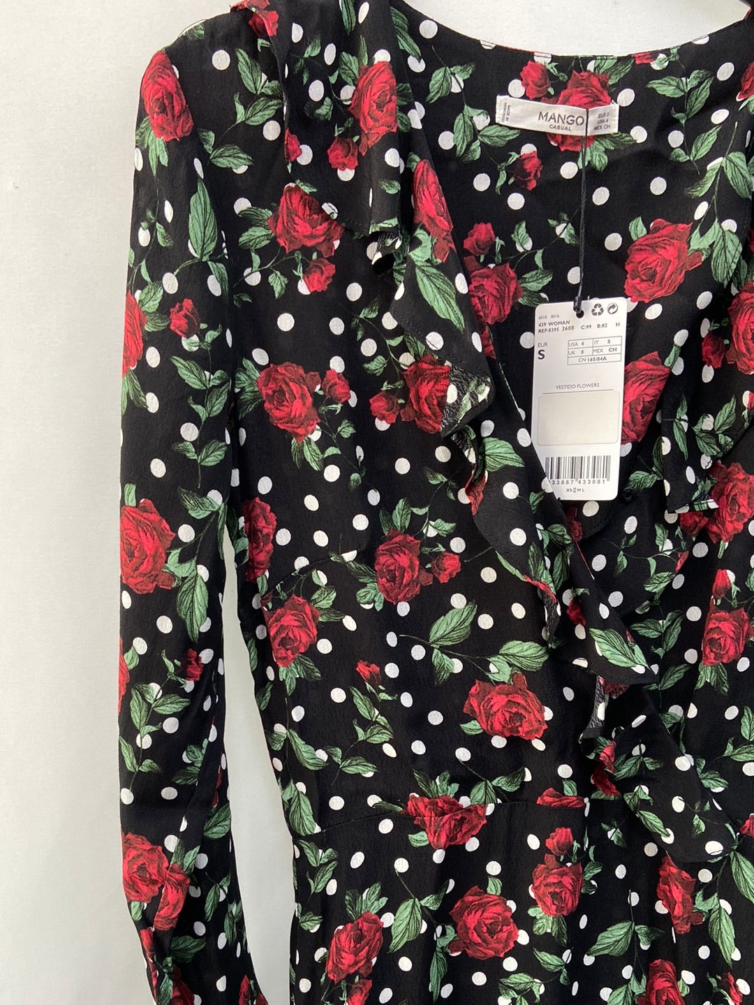 MANGO. Vestido negro flores T.S