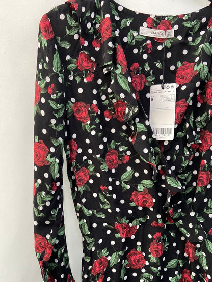 MANGO. Vestido negro flores T.S