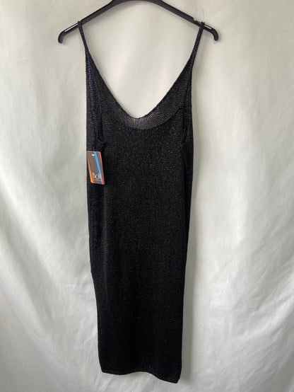 OTRAS.Vestido midi punto negro hilos plata T.s/m